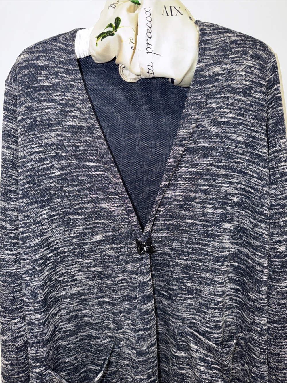 LuLaRoe L Sarah Navy White Heather Long Duster - Picture 5 of 10